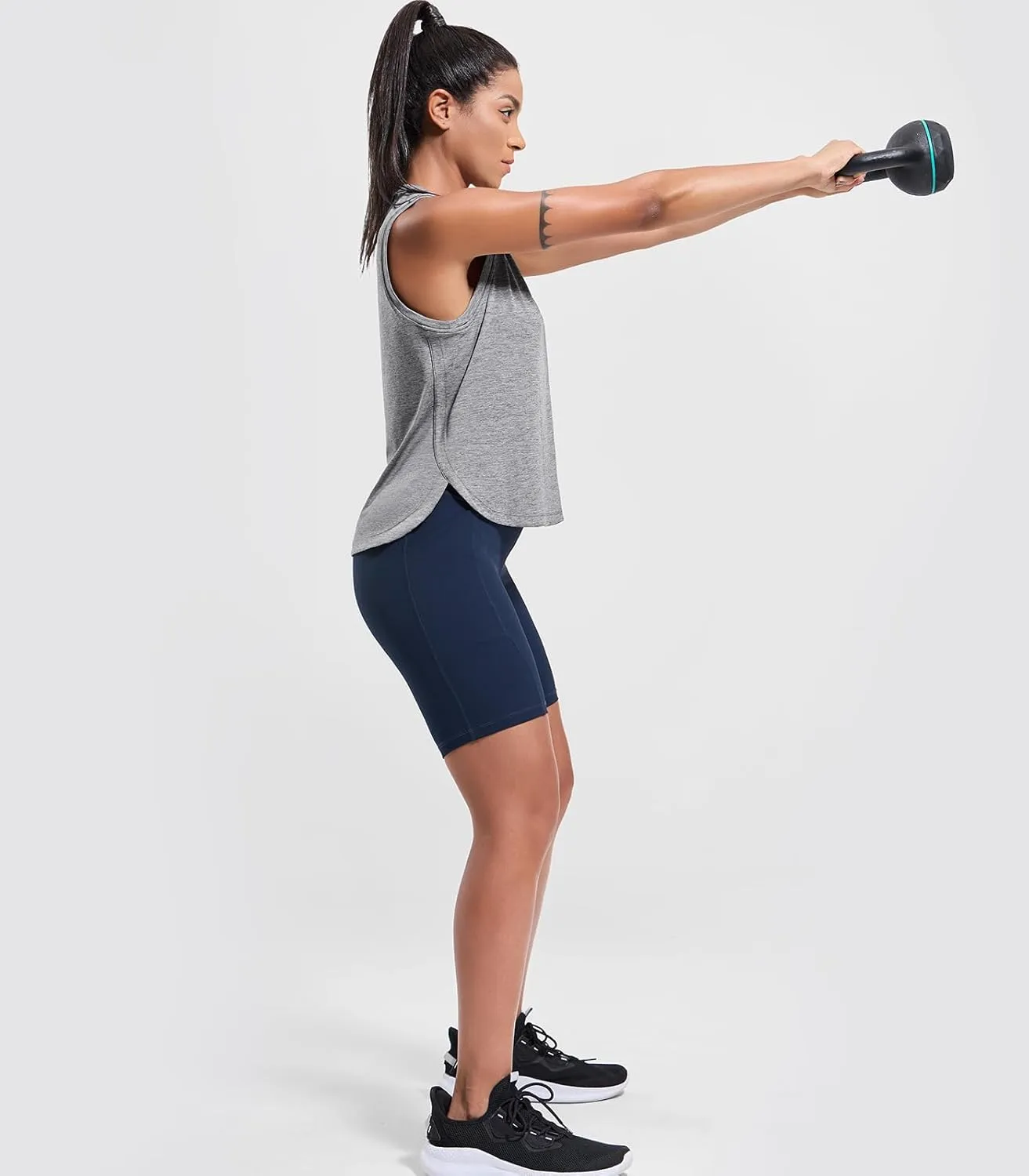 MIER Womens Dry Fit Workout Tank Tops Loose Fit Sleeveless Athletic Running Shirts Tennis Gym Exercise Tops, Curved Hem