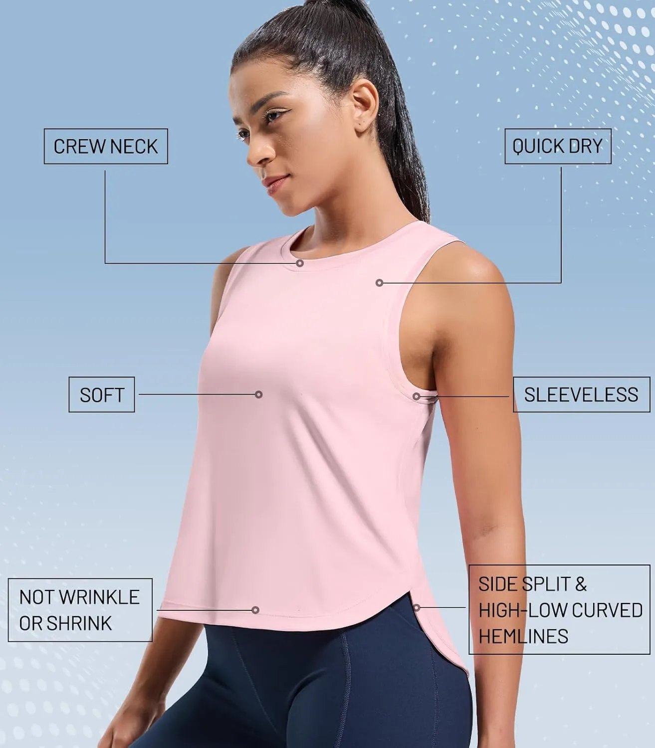 MIER Womens Dry Fit Workout Tank Tops Loose Fit Sleeveless Athletic Running Shirts Tennis Gym Exercise Tops, Curved Hem