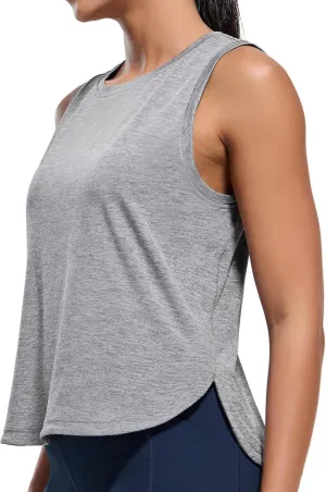 MIER Womens Dry Fit Workout Tank Tops Loose Fit Sleeveless Athletic Running Shirts Tennis Gym Exercise Tops, Curved Hem