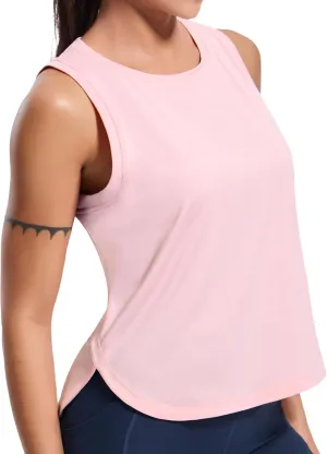 MIER Womens Dry Fit Workout Tank Tops Loose Fit Sleeveless Athletic Running Shirts Tennis Gym Exercise Tops, Curved Hem