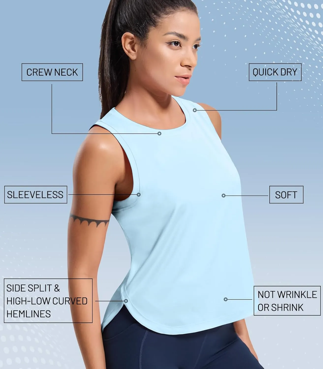 MIER Womens Dry Fit Workout Tank Tops Loose Fit Sleeveless Athletic Running Shirts Tennis Gym Exercise Tops, Curved Hem
