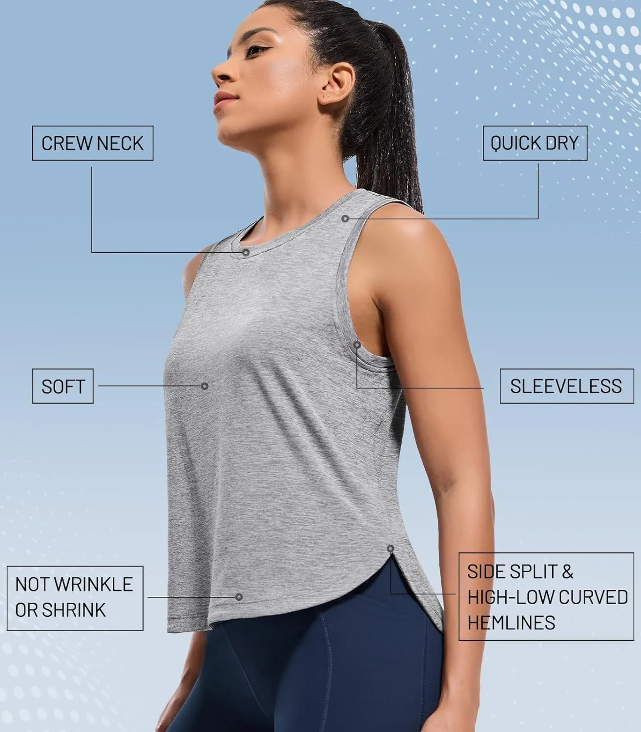MIER Womens Dry Fit Workout Tank Tops Loose Fit Sleeveless Athletic Running Shirts Tennis Gym Exercise Tops, Curved Hem