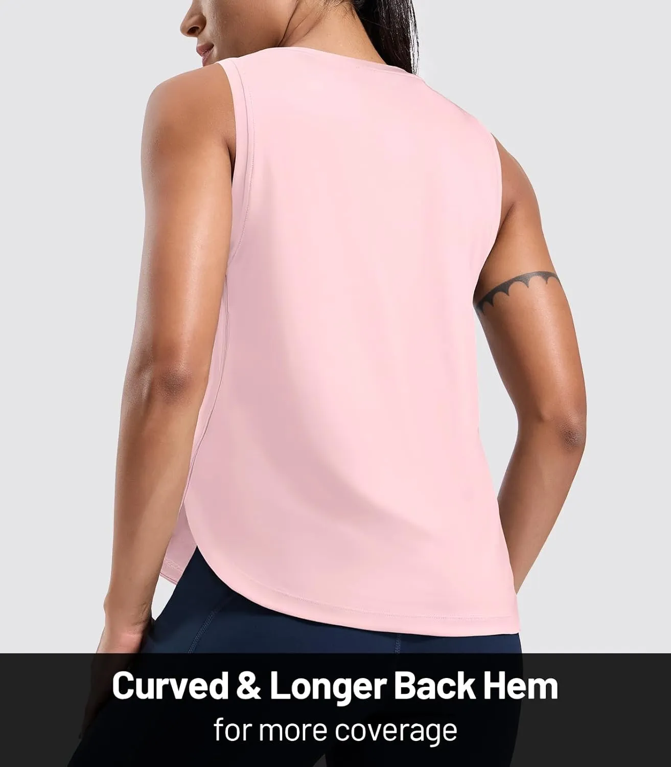 MIER Womens Dry Fit Workout Tank Tops Loose Fit Sleeveless Athletic Running Shirts Tennis Gym Exercise Tops, Curved Hem