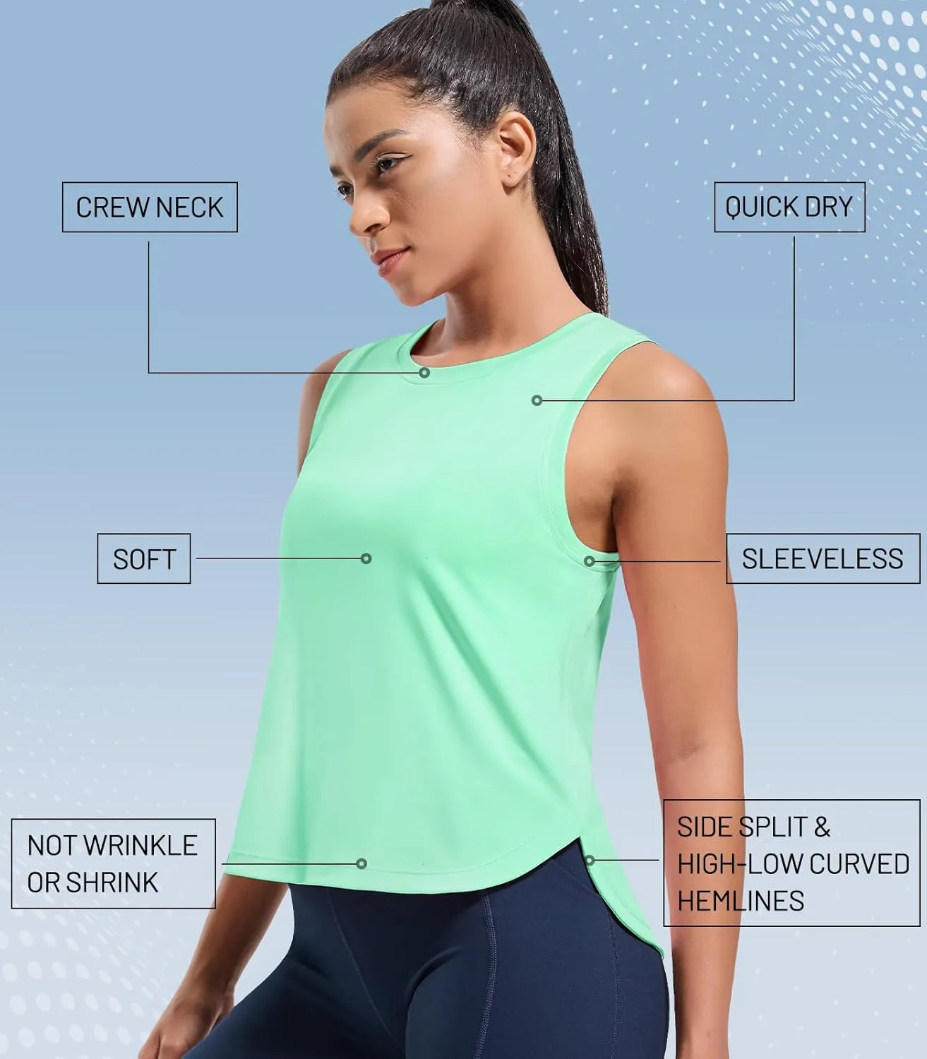 MIER Womens Dry Fit Workout Tank Tops Loose Fit Sleeveless Athletic Running Shirts Tennis Gym Exercise Tops, Curved Hem