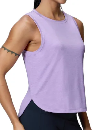 MIER Womens Dry Fit Workout Tank Tops Loose Fit Sleeveless Athletic Running Shirts Tennis Gym Exercise Tops, Curved Hem