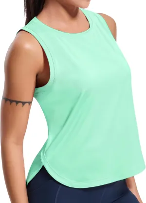 MIER Womens Dry Fit Workout Tank Tops Loose Fit Sleeveless Athletic Running Shirts Tennis Gym Exercise Tops, Curved Hem