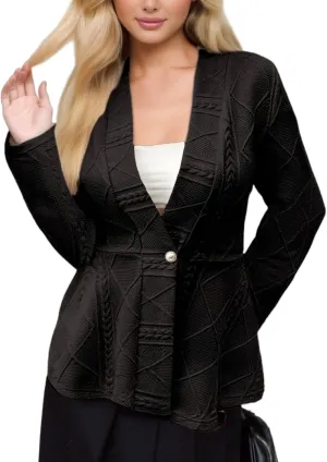 Milumia Women's Fitted Textured Blazers Ruffle Long Sleeve Single Button Suit Jacket Dessy Black
