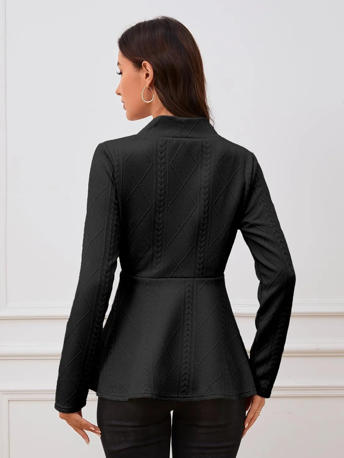 Milumia Women's Fitted Textured Blazers Ruffle Long Sleeve Single Button Suit Jacket Dessy Black