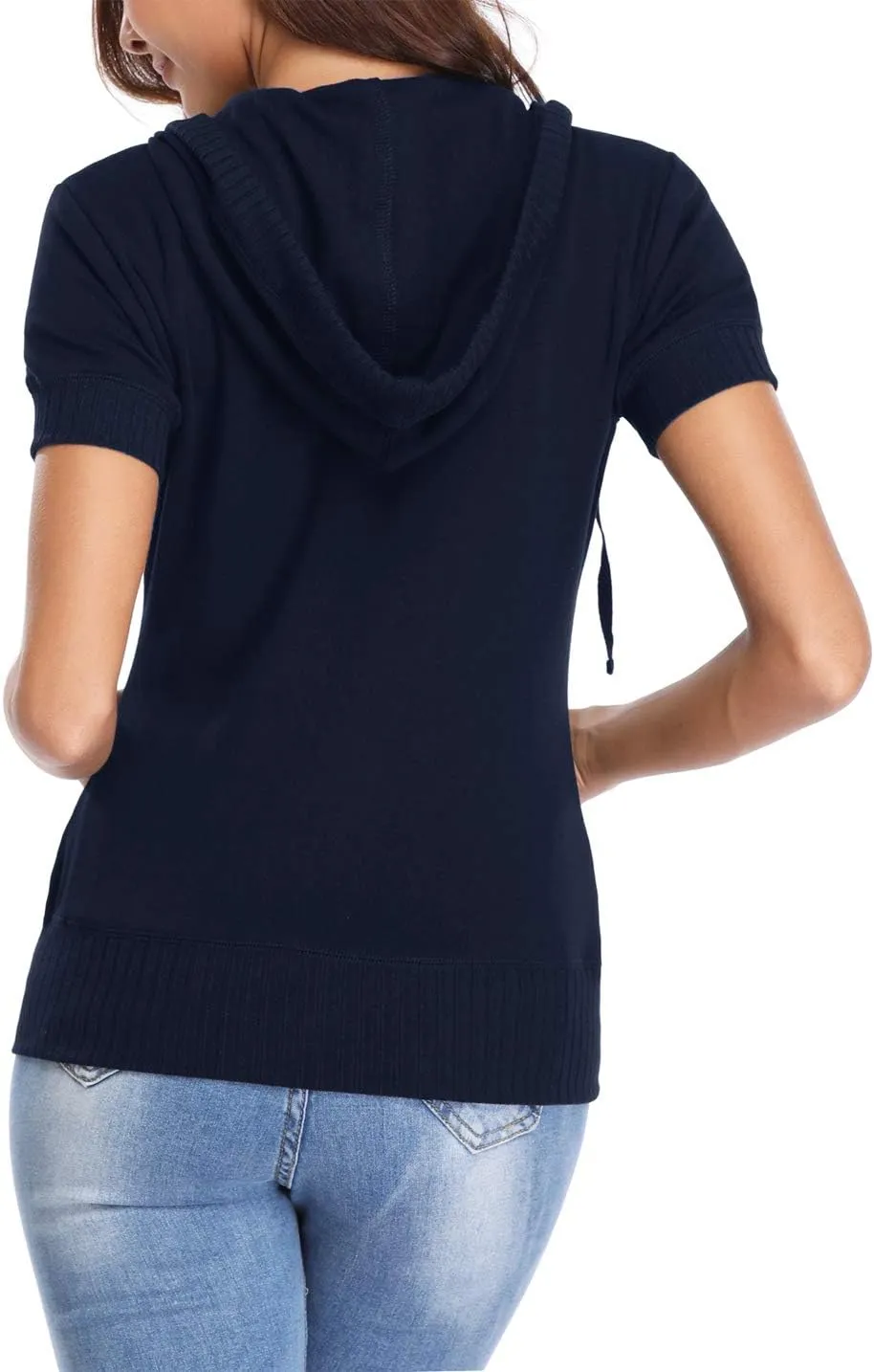 MISS MOLY Women Short Sleeves Hoodie Jacket Full Zip Up Lightweight Sweatshirt Casual