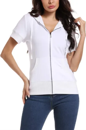 MISS MOLY Women Short Sleeves Hoodie Jacket Full Zip Up Lightweight Sweatshirt Casual