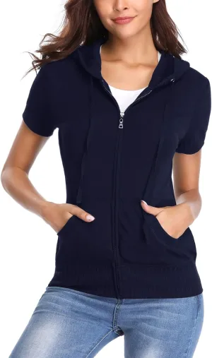 MISS MOLY Women Short Sleeves Hoodie Jacket Full Zip Up Lightweight Sweatshirt Casual