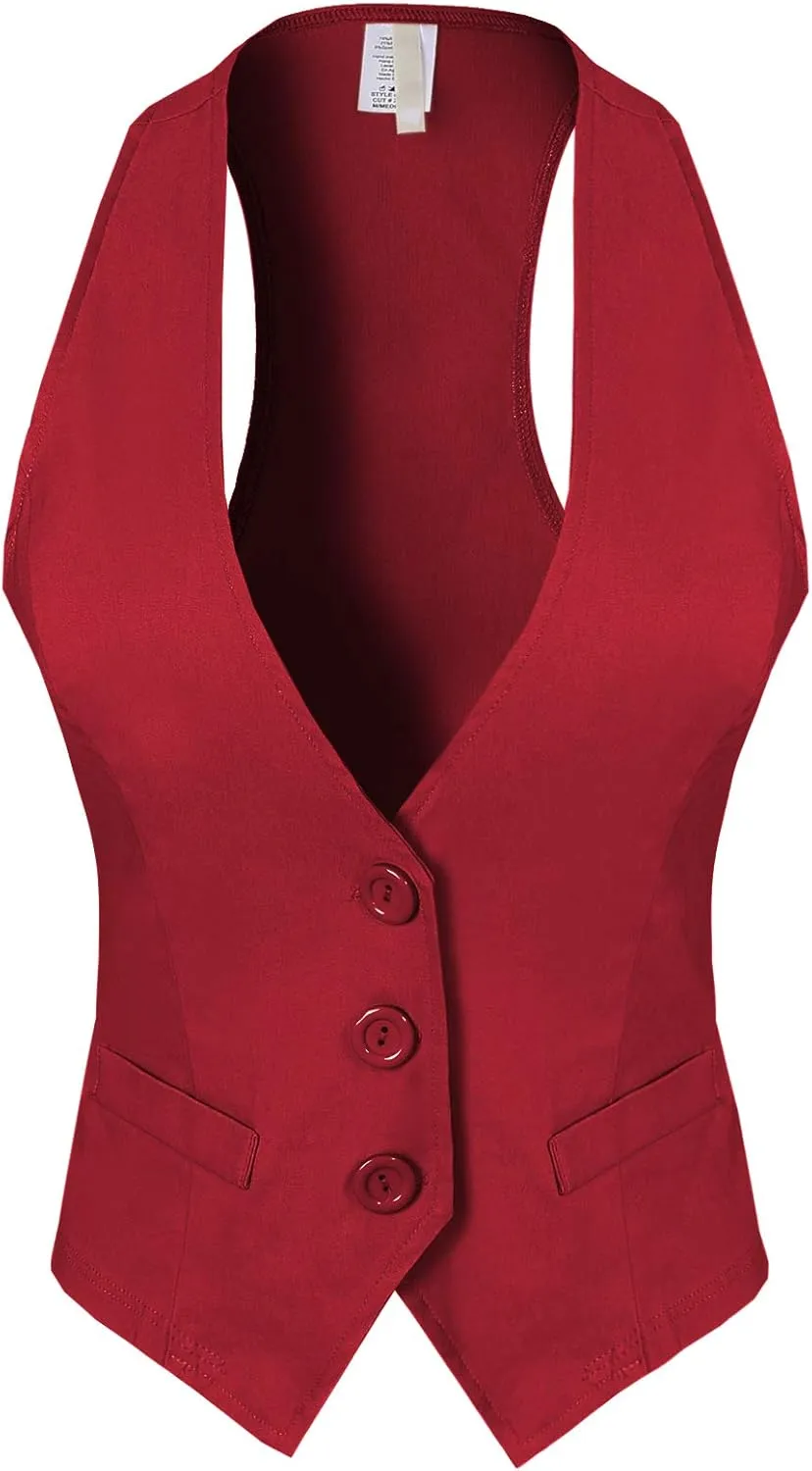 MixMatchy Women's Dressy Casual Suit Vest Waistcoat Uniform Tuxedo Vest Jacket