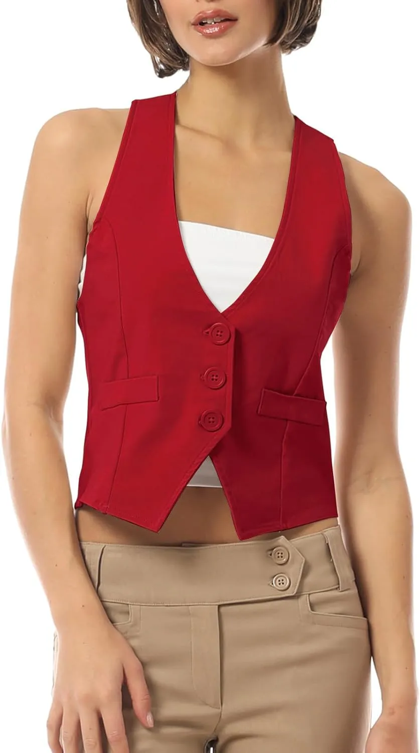 MixMatchy Women's Dressy Casual Suit Vest Waistcoat Uniform Tuxedo Vest Jacket
