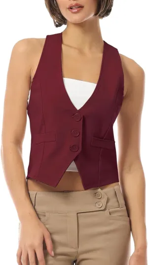 MixMatchy Women's Dressy Casual Suit Vest Waistcoat Uniform Tuxedo Vest Jacket