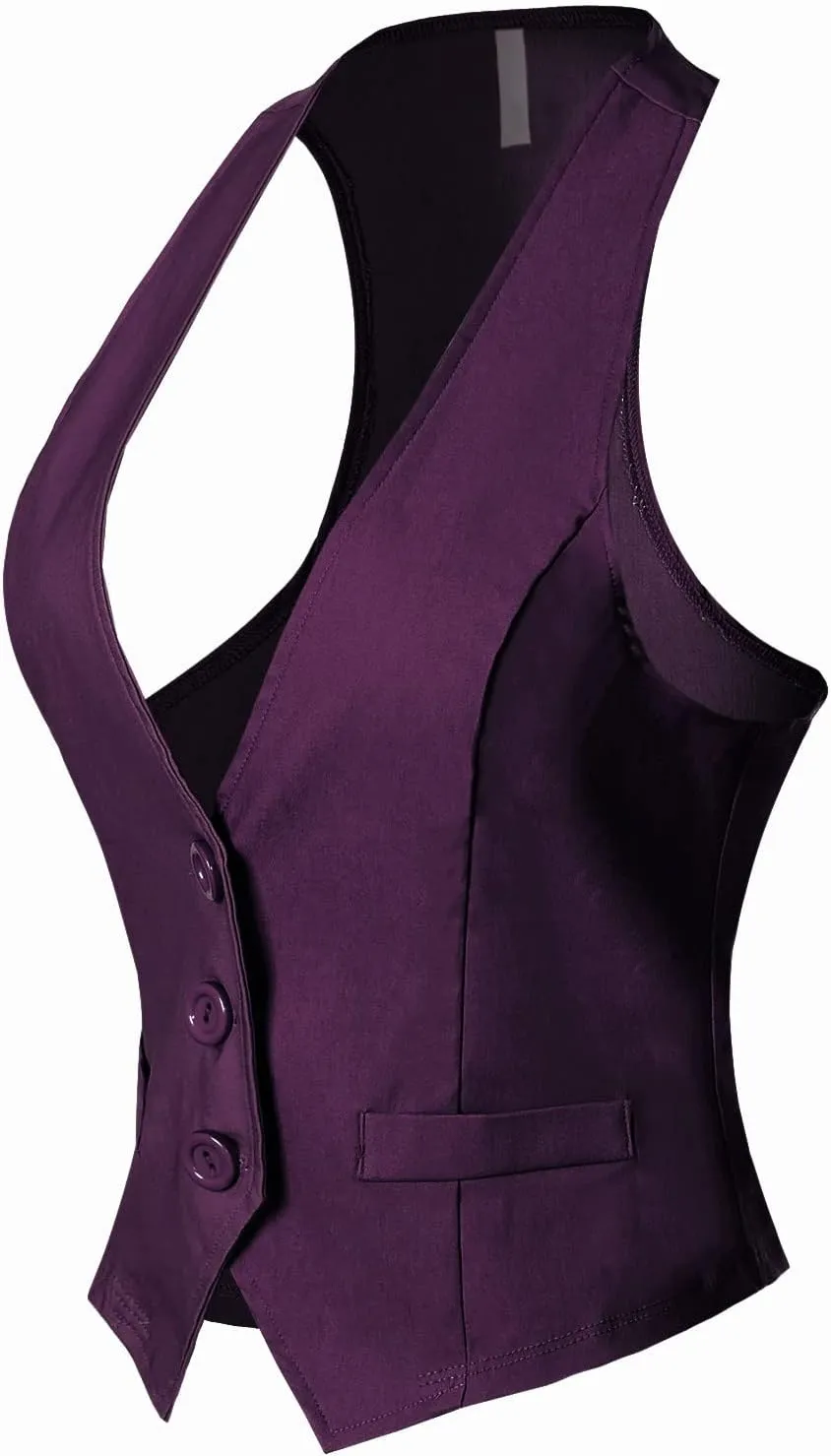 MixMatchy Women's Dressy Casual Suit Vest Waistcoat Uniform Tuxedo Vest Jacket