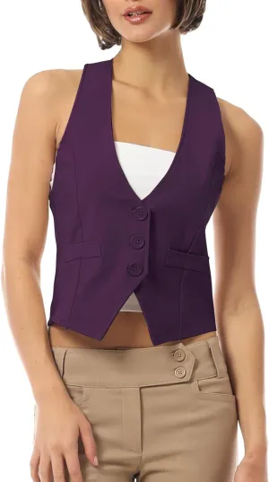 MixMatchy Women's Dressy Casual Suit Vest Waistcoat Uniform Tuxedo Vest Jacket