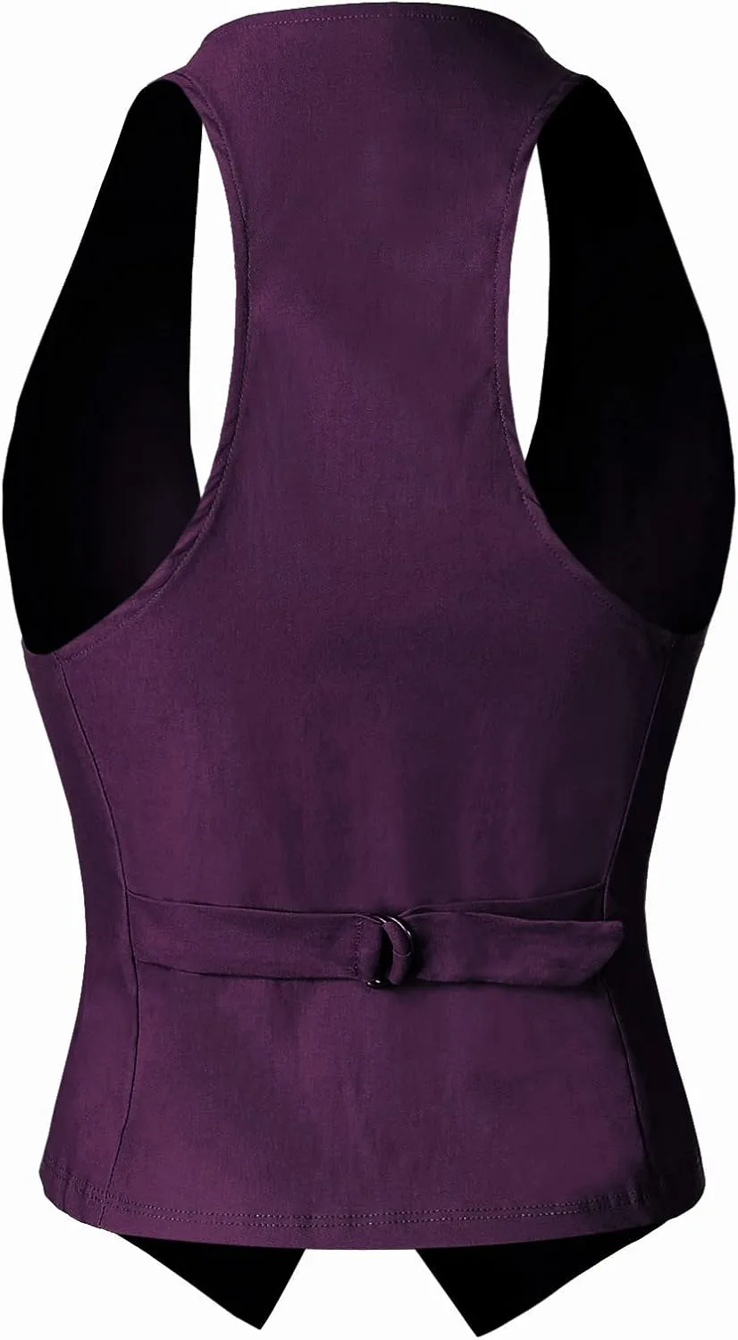 MixMatchy Women's Dressy Casual Suit Vest Waistcoat Uniform Tuxedo Vest Jacket