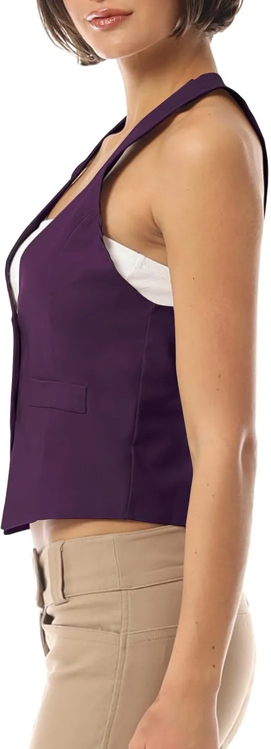 MixMatchy Women's Dressy Casual Suit Vest Waistcoat Uniform Tuxedo Vest Jacket