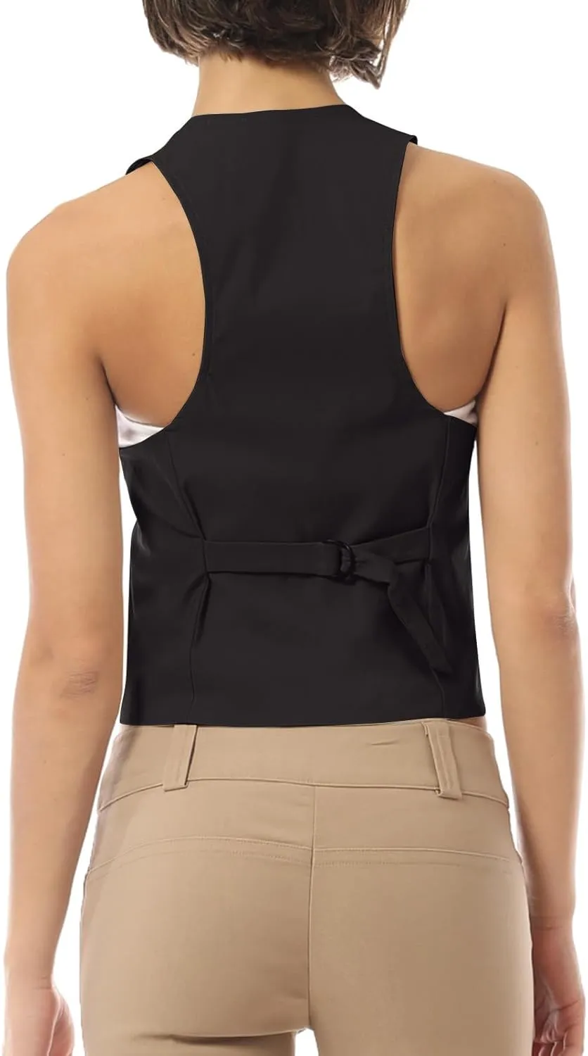 MixMatchy Women's Dressy Casual Suit Vest Waistcoat Uniform Tuxedo Vest Jacket