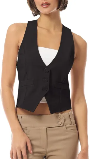 MixMatchy Women's Dressy Casual Suit Vest Waistcoat Uniform Tuxedo Vest Jacket