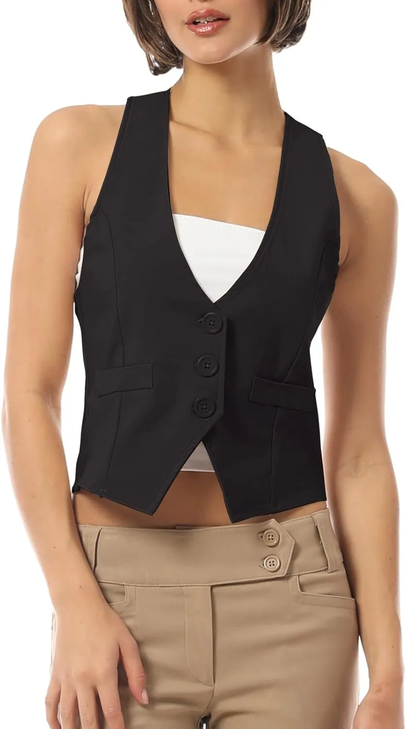 MixMatchy Women's Dressy Casual Suit Vest Waistcoat Uniform Tuxedo Vest Jacket