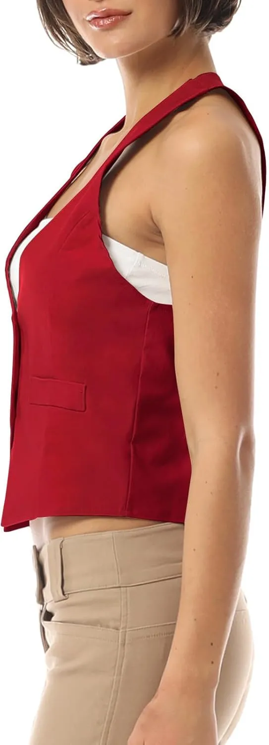 MixMatchy Women's Dressy Casual Suit Vest Waistcoat Uniform Tuxedo Vest Jacket