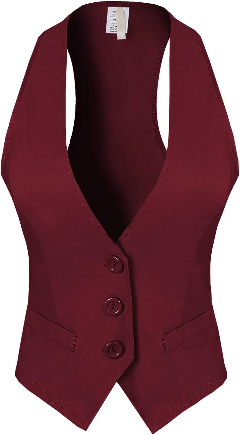 MixMatchy Women's Dressy Casual Suit Vest Waistcoat Uniform Tuxedo Vest Jacket
