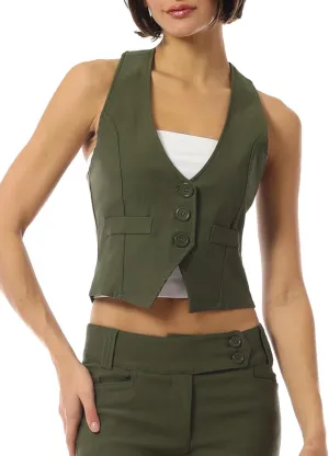 MixMatchy Women's Dressy Casual Suit Vest Waistcoat Uniform Tuxedo Vest Jacket