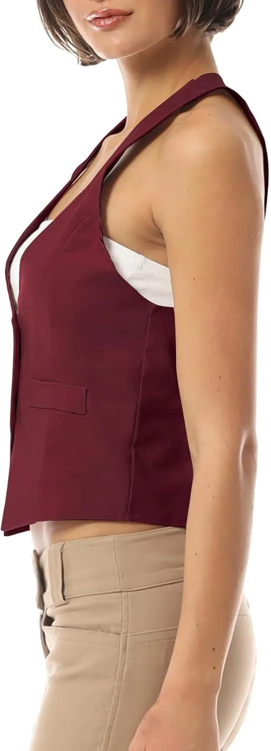 MixMatchy Women's Dressy Casual Suit Vest Waistcoat Uniform Tuxedo Vest Jacket