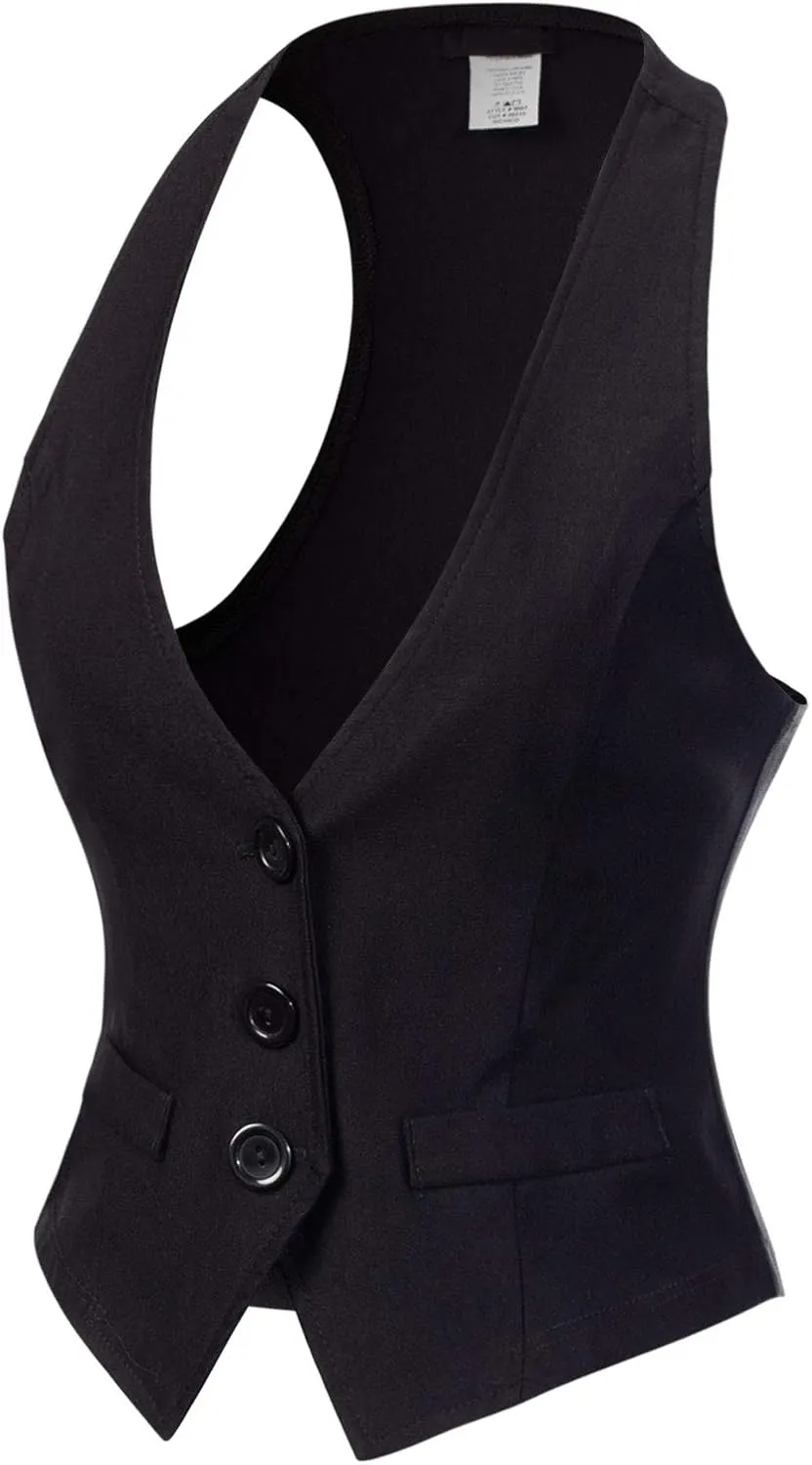 MixMatchy Women's Dressy Casual Suit Vest Waistcoat Uniform Tuxedo Vest Jacket