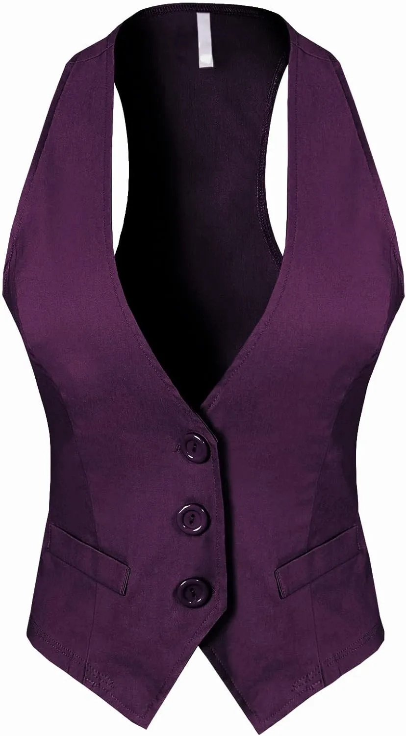 MixMatchy Women's Dressy Casual Suit Vest Waistcoat Uniform Tuxedo Vest Jacket