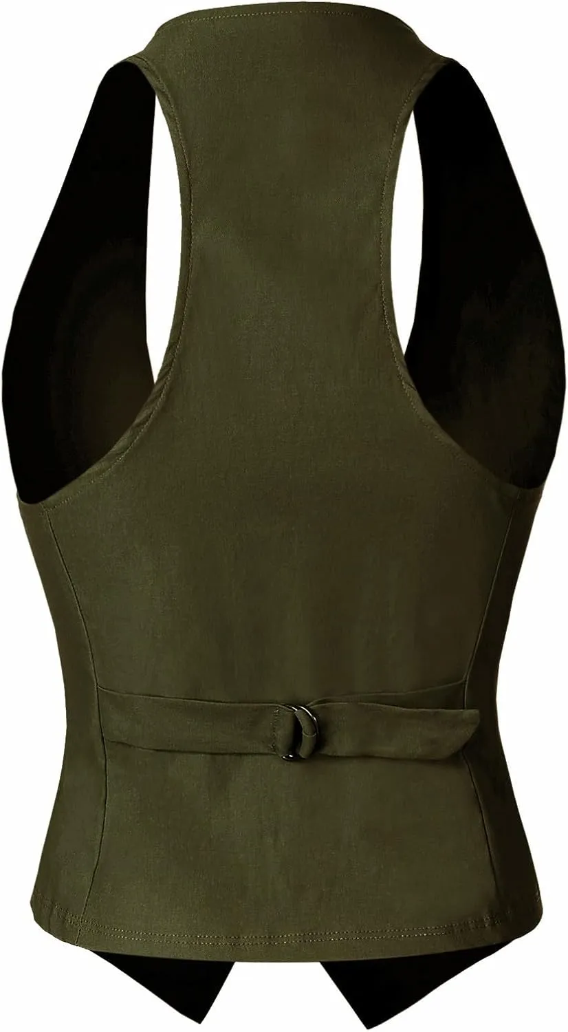 MixMatchy Women's Dressy Casual Suit Vest Waistcoat Uniform Tuxedo Vest Jacket