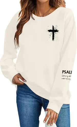 MOUSYA Women Christian Sweatshirt Psalms 91 Sleeve Print Sweatshirt Bible Verse Pullover