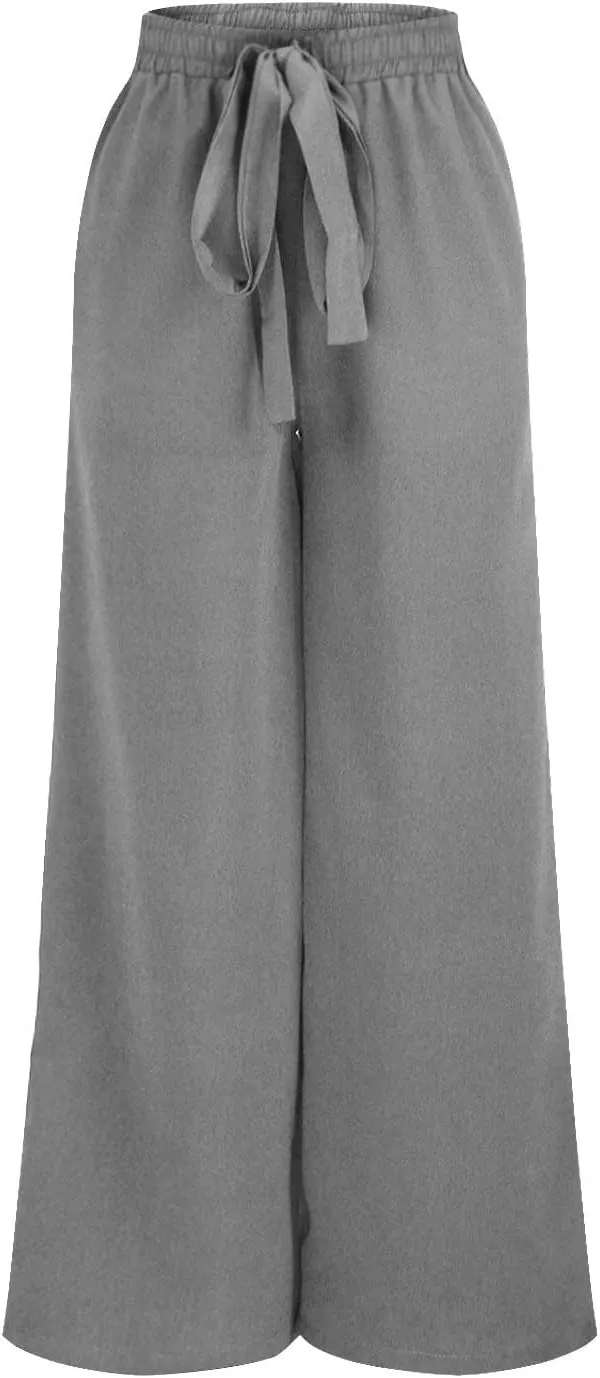 NATHGAM Cotton Linen Pants for Women Baggy Wide Leg Pants Casual Dressy Plus Size Trousers Summer High Waisted Tie Yoga Pants
