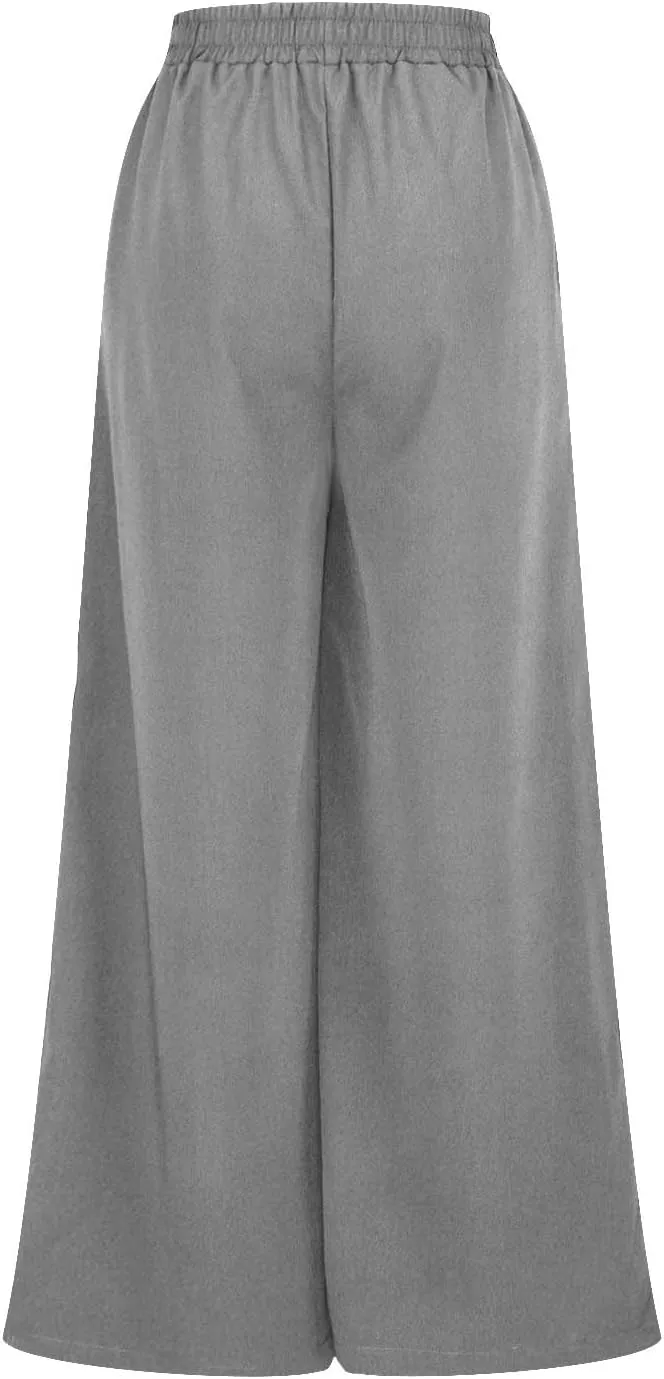 NATHGAM Cotton Linen Pants for Women Baggy Wide Leg Pants Casual Dressy Plus Size Trousers Summer High Waisted Tie Yoga Pants