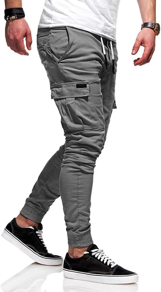 NATHGAM Fashion Mens Casual Pants Slim Fit Chino Pants Training Trousers Drawstring Jogger Pants Outdoor Cargo Pant Sweatpant