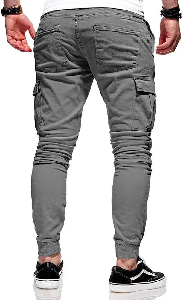 NATHGAM Fashion Mens Casual Pants Slim Fit Chino Pants Training Trousers Drawstring Jogger Pants Outdoor Cargo Pant Sweatpant
