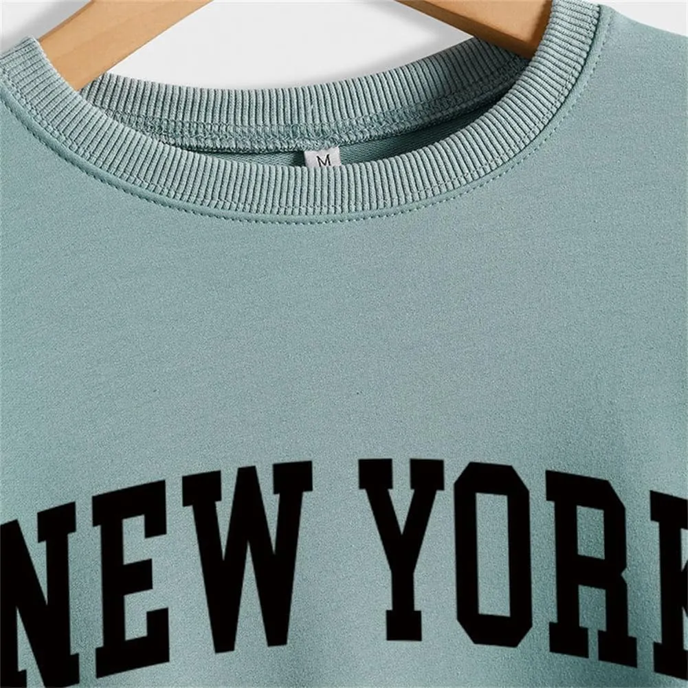 New York U.S.A Sweatshirt Retro Vintage Country Sweatshirt Preppy Style Shirts Women Crewneck Graphic Pullover Tops