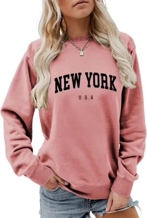 New York U.S.A Sweatshirt Retro Vintage Country Sweatshirt Preppy Style Shirts Women Crewneck Graphic Pullover Tops