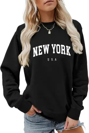 New York U.S.A Sweatshirt Retro Vintage Country Sweatshirt Preppy Style Shirts Women Crewneck Graphic Pullover Tops