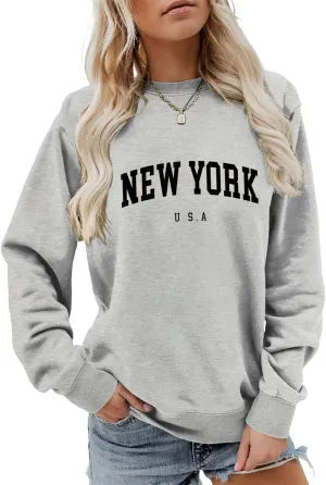 New York U.S.A Sweatshirt Retro Vintage Country Sweatshirt Preppy Style Shirts Women Crewneck Graphic Pullover Tops