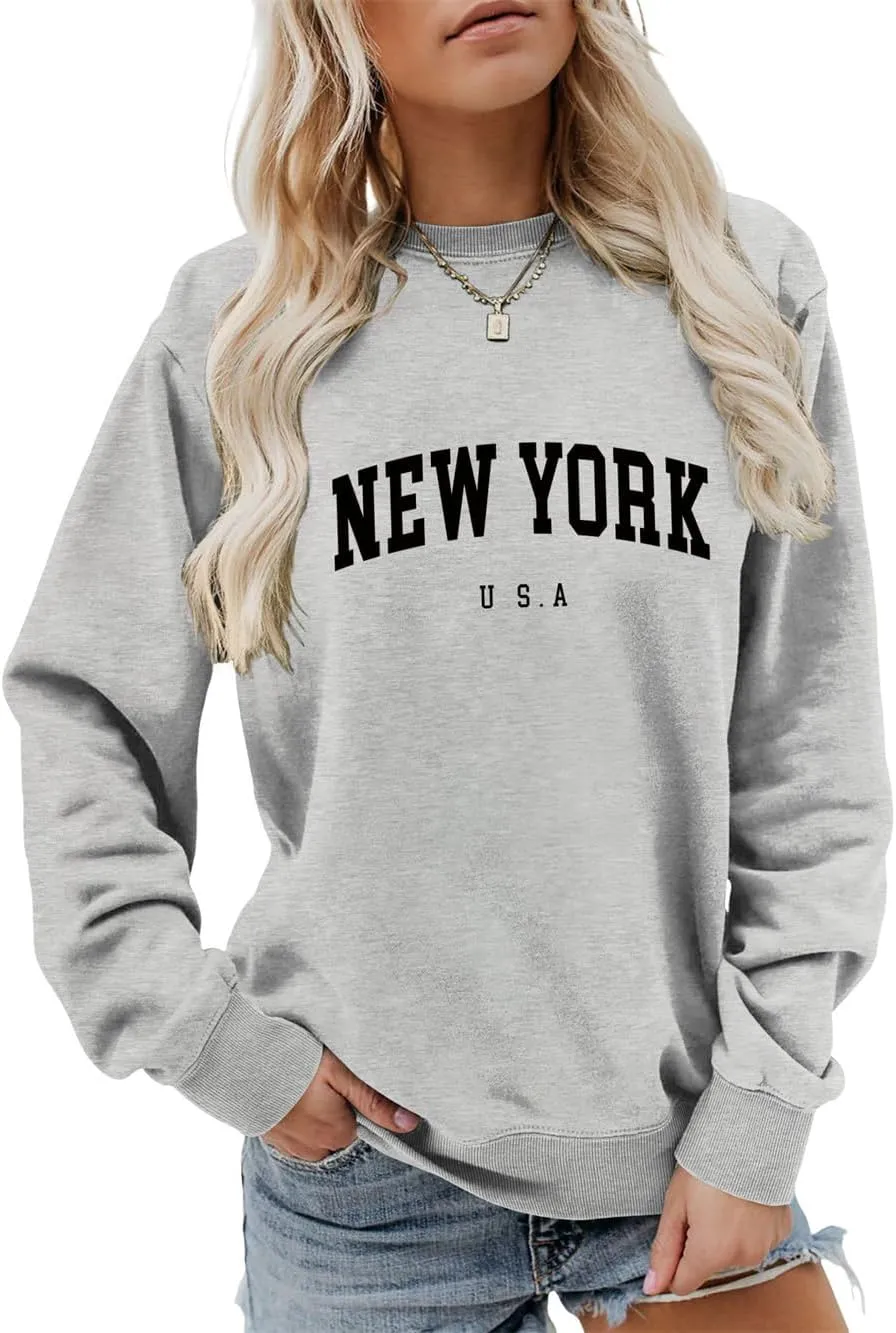 New York U.S.A Sweatshirt Retro Vintage Country Sweatshirt Preppy Style Shirts Women Crewneck Graphic Pullover Tops