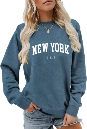 New York U.S.A Sweatshirt Retro Vintage Country Sweatshirt Preppy Style Shirts Women Crewneck Graphic Pullover Tops