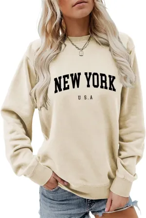 New York U.S.A Sweatshirt Retro Vintage Country Sweatshirt Preppy Style Shirts Women Crewneck Graphic Pullover Tops