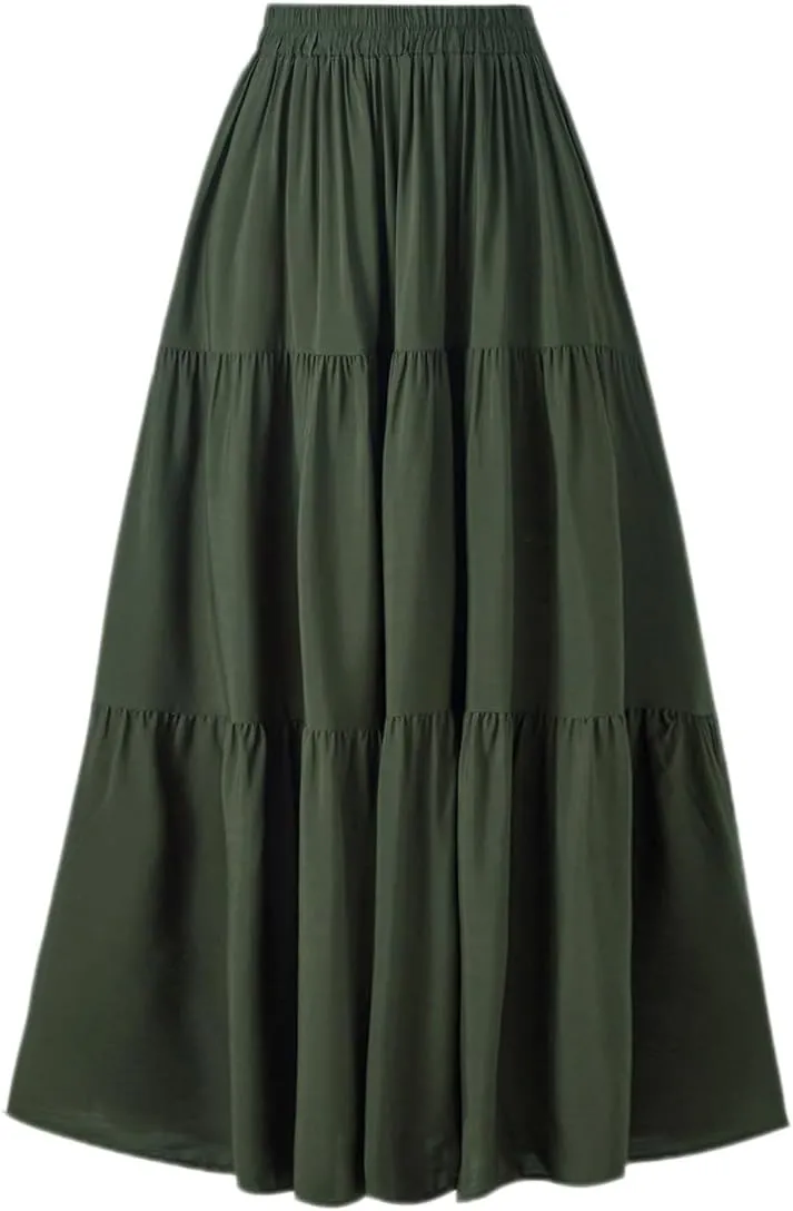 OSTOO Women's Summer Long Flowy Renaissance Skirt with Pockets - Boho High Waist A-Line Maxi Skirt