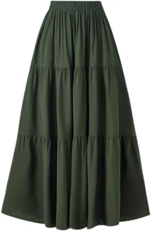 OSTOO Women's Summer Long Flowy Renaissance Skirt with Pockets - Boho High Waist A-Line Maxi Skirt