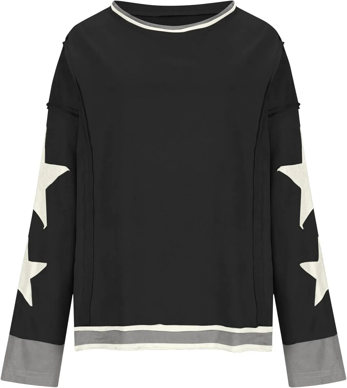 Oversized Star Sweatshirts For Women Fall Fashion 2024 Graphic Long Sleeve Crewneck Drop Shoulder Pullover Tops