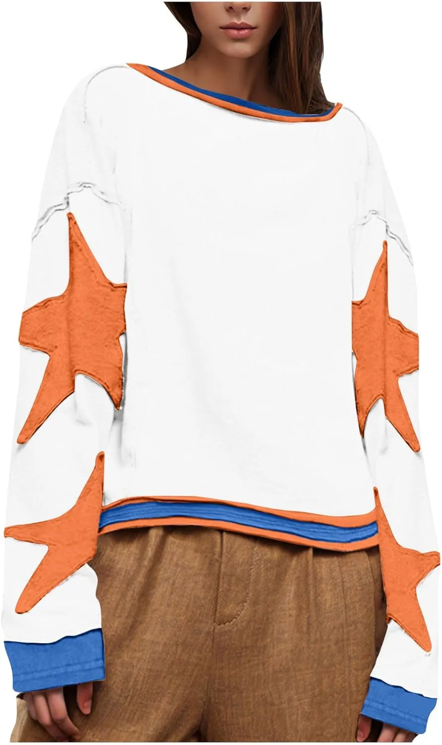 Oversized Star Sweatshirts For Women Fall Fashion 2024 Graphic Long Sleeve Crewneck Drop Shoulder Pullover Tops