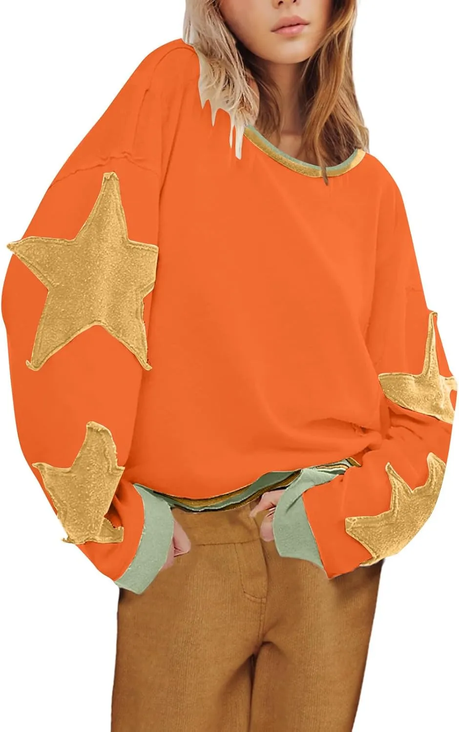 Oversized Star Sweatshirts For Women Fall Fashion 2024 Graphic Long Sleeve Crewneck Drop Shoulder Pullover Tops