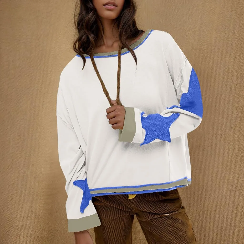 Oversized Star Sweatshirts For Women Fall Fashion 2024 Graphic Long Sleeve Crewneck Drop Shoulder Pullover Tops